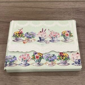 CAROL WILSON “PANSY TEACUPS” Set Of 9 Cards And 9 Envelopes